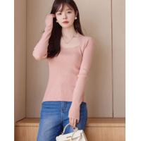 【简约纯色】2023年春季新款简约风露锁骨方领套头长袖线衫女