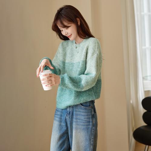 【时尚圆领】秋冬季新品别致渐变套头休闲风长袖针织套头卫衣