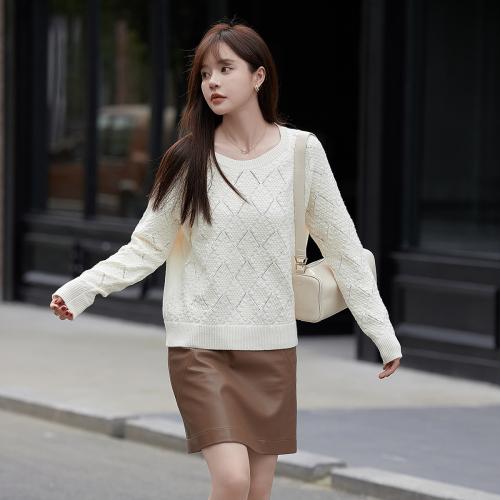 【时尚经典复古】秋季新款经典复古菱形格百搭圆领长袖套头针织衫