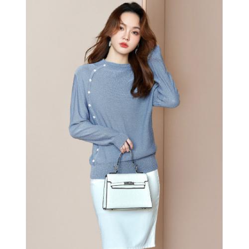 【轻奢亮片】春秋季款经典优雅风侧边纽扣点缀套头针织衫