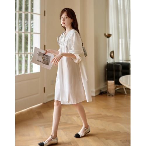 【文艺风】2023秋季新品宽松A版纯色长袖文艺风连衣裙