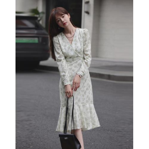 【印花】2023年秋新品法式浪漫小清新印花收腰显瘦长袖连衣裙
