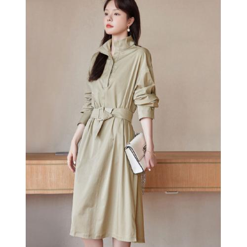 【精致立领】春秋季款都市休闲风斜纹面料宽松立领简约连衣裙