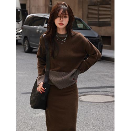 【时尚撞色】2023秋冬季 松弛慵懒风经典休闲撞色针织套装女