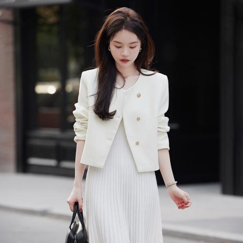 【肌理感面料】2023秋季新品气质斜门襟肌理感小香风外套女