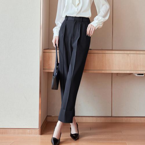 【直筒裤】夏秋季款高翻边气质九分休闲干练通勤风西裤女