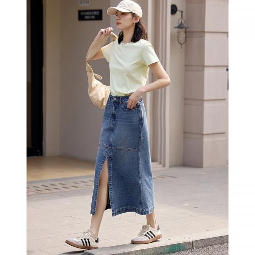 德玛纳蓝色牛仔半身裙女夏季新款中长休闲高腰显高显瘦A字裙