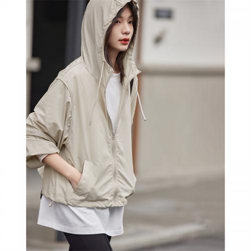 德玛纳秋季新品浅色连帽拉链小个子短款外套休闲运动风上衣