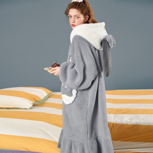 yso史努比冬季轻薄款睡衣女珊瑚绒睡袍可外穿家居服D