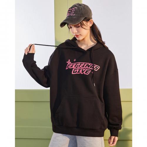 2023秋冬新款女针织前胸文字连帽卫衣减龄学院风时髦韩版潮流