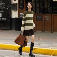 【撞色条纹】2023冬季新款 条纹撞色时尚圆领套头长袖针织衫