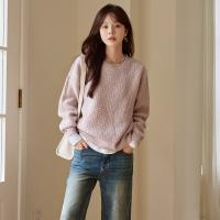 【时尚百搭】秋季新品精致圆领套头长袖宽松女式温柔风针织衫