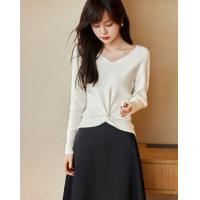 【V领】春秋季款法式浪漫风温柔精致扭结套头长袖针织衫女