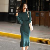 【复古鱼尾】秋冬复古风圆领保暖长袖针织半裙气质鱼尾针织连衣裙