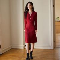 【港风复古】2023秋冬新款港风韵味十足！显瘦V领打底中长裙