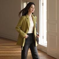 【休闲风西装外套】2023秋冬新款低饱和橄榄绿利落有型翻驳领