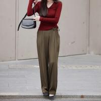 【休闲风】2023秋新品腰节系带设计显腿长微弹透气阔腿长裤女