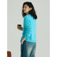 德玛纳湖蓝色开衫毛线衫女冬季新款宽松显瘦休闲风针织衫外套