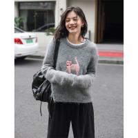 德玛纳冬季套头休闲灰色毛衣女冬季新款宽松显瘦时尚风打底针织衫