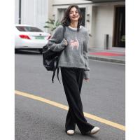 德玛纳冬季套头休闲灰色毛衣女冬季新款宽松显瘦时尚风打底针织衫