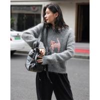 德玛纳冬季套头休闲灰色毛衣女冬季新款宽松显瘦时尚风打底针织衫