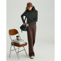 德玛纳巧克力色牛仔裤女冬季高腰垂感直筒阔腿裤宽松显高显瘦