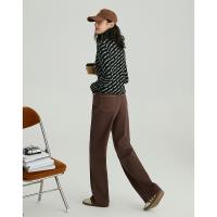 德玛纳巧克力色牛仔裤女冬季高腰垂感直筒阔腿裤宽松显高显瘦