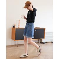 德玛纳夏季新款薄款牛仔短裤女士高腰显瘦小个子直筒阔腿裤子