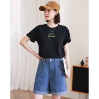 德玛纳夏季新款薄款牛仔短裤女士高腰显瘦小个子直筒阔腿裤子