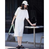 德玛纳白色休闲风圆领套装女春季新款潮流卫衣卫裙宽松两件套