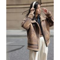 德玛纳皮毛一体羊羔毛外套女新款冬季麂皮绒机车服夹克羊羔绒