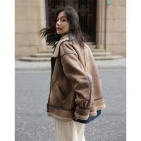 德玛纳皮毛一体羊羔毛外套女新款冬季麂皮绒机车服夹克羊羔绒