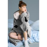 yso冬季睡衣女轻薄款珊瑚绒连帽爱心简约睡衣可外穿家居服D
