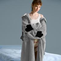 yso冬季睡衣女轻薄款珊瑚绒连帽爱心简约睡衣可外穿家居服D