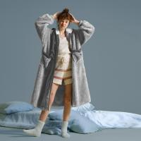 yso冬季睡衣女轻薄款珊瑚绒连帽爱心简约睡衣可外穿家居服D