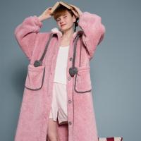 yso冬季睡衣女轻薄款珊瑚绒蝴蝶结爱心口袋可爱睡袍可外穿家居服D