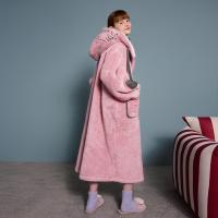 yso冬季睡衣女轻薄款珊瑚绒蝴蝶结爱心口袋可爱睡袍可外穿家居服D