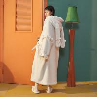 yso冬季睡袍女轻软款珊瑚绒睡衣可爱蝴蝶结耳朵睡袍家居服D