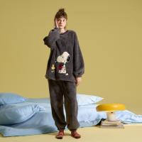 yso史努比冬季睡衣女圆领卡通珊瑚绒套装可外穿家居服D