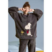 yso史努比冬季睡衣女圆领卡通珊瑚绒套装可外穿家居服D