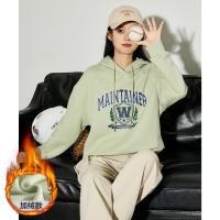 2023秋冬新款女连帽前胸图案短款卫衣学院风减龄百搭韩系时尚