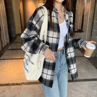 2023秋冬新款女翻领格纹长袖衬衫百搭时髦显瘦气质潮流ins