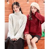2023秋冬新款女高领净色大绞花毛衫毛衣简约百搭韩版气质时髦