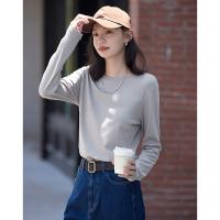 德玛纳长袖白色圆领t恤女士新款秋季设计感宽松上衣时尚体恤