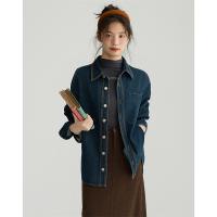 德玛纳牛仔衬衫女新款秋季气质法式上衣长袖时尚洋气复古衬衣