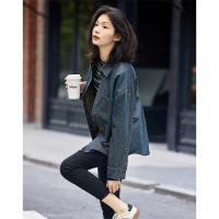 德玛纳蓝色牛仔衬衫女秋季复古休闲长袖衬衣宽松内搭上衣外套