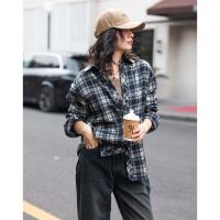 德玛纳女式格纹衬衫长袖高级休闲时尚冬季衬衣