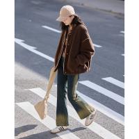 德玛纳深咖色绒感棒球服外套女冬季时尚潮流宽松显瘦休闲上衣