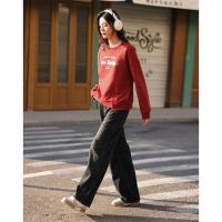 德玛纳红色字母休闲卫衣女冬季新款时尚内搭长袖宽松打底上衣