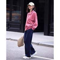 德玛纳粉色立领休闲卫衣女冬季新款时尚内搭长袖宽松打底上衣